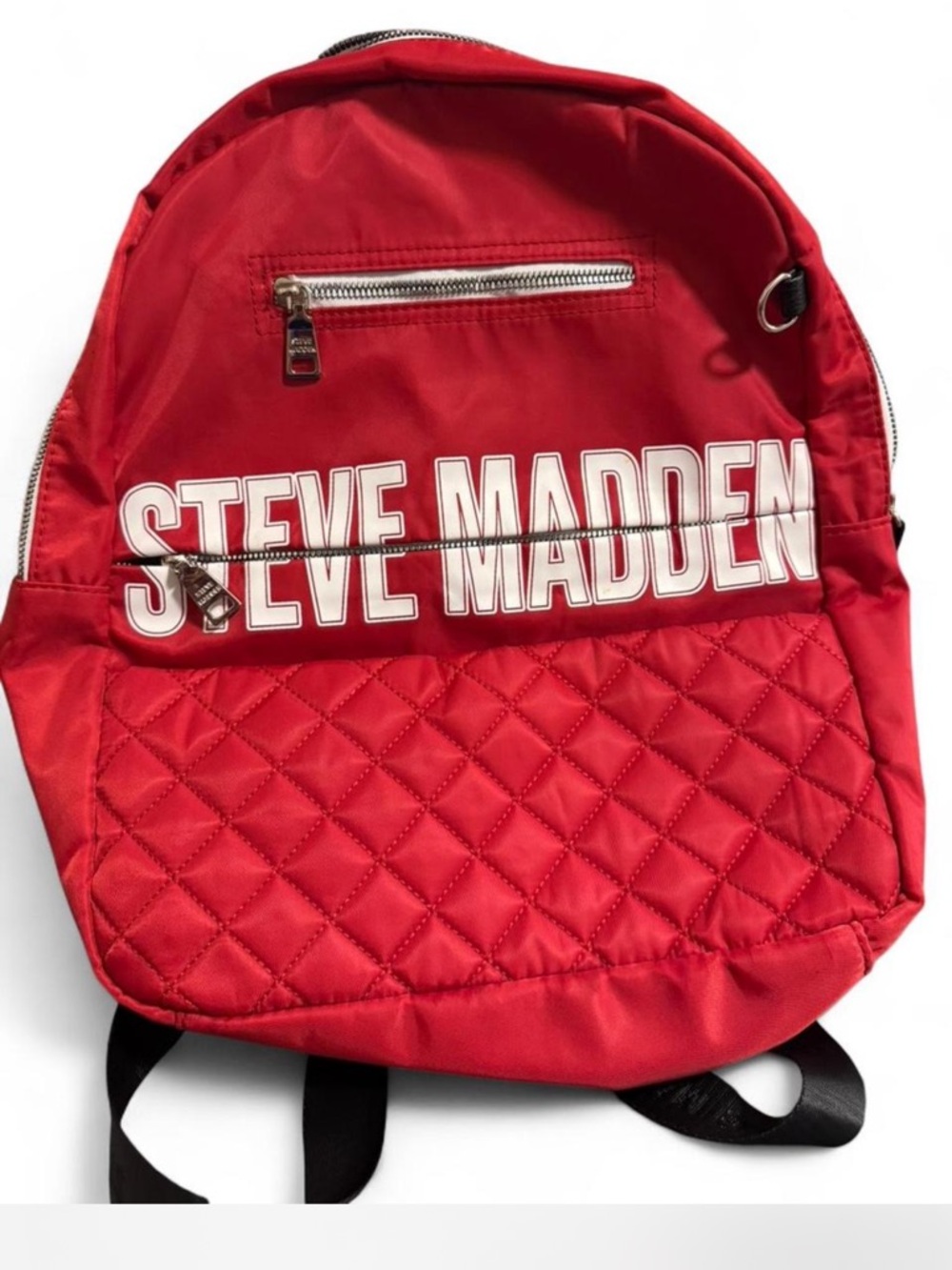 Steve Madden Red Quilted Logo Backpack